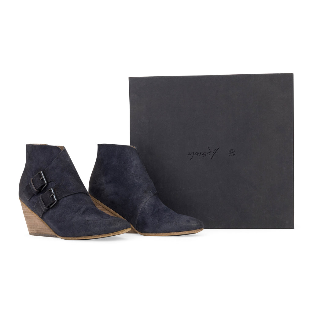 BLUE DISTRESSED CALF SKIN LEATHER BOOTS