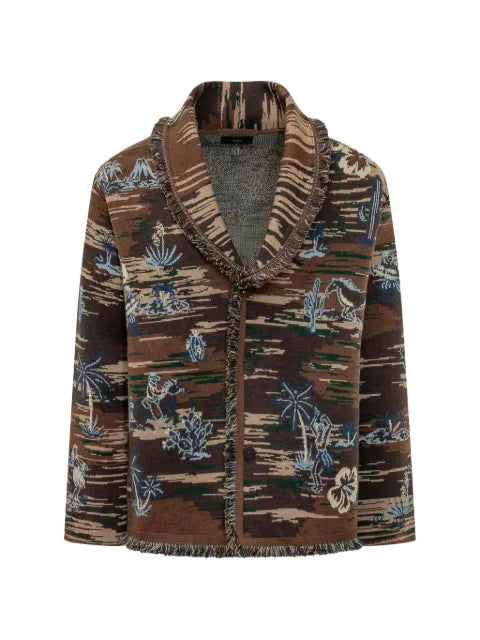 Alanui fringed jacquard-knit cardigan
