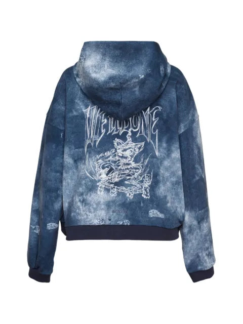 We11done Trompe L'Oeil bleach-effect graphic-print hoodie