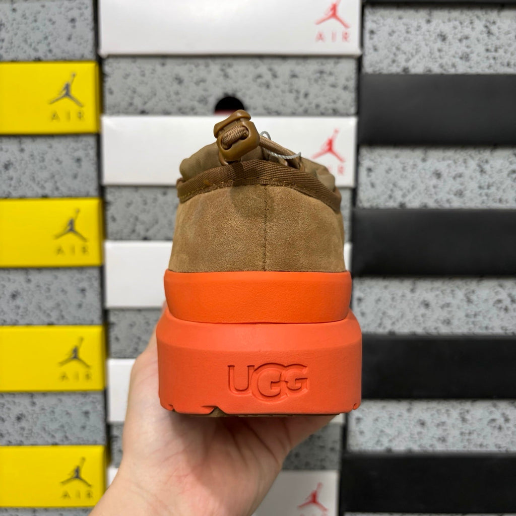 UGG Neumeel Deco Slip-On – Suede Moccasin Sneaker with Orange Lug Sole & Drawstring Collar in Chestnut