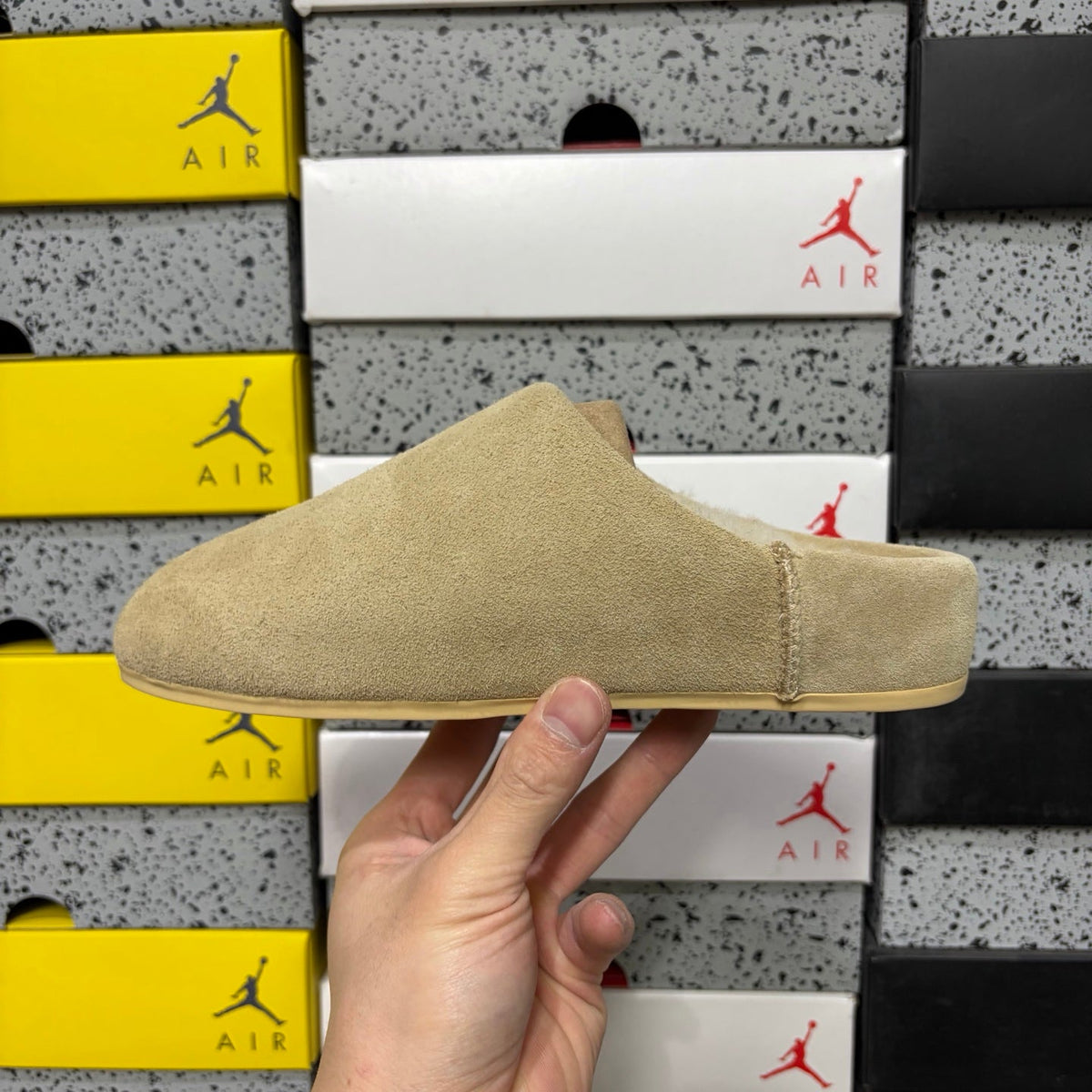 UGG Suede Mule – Women’s Backless Clog with Gold Rivet Accents & Shearling Lining in Sand