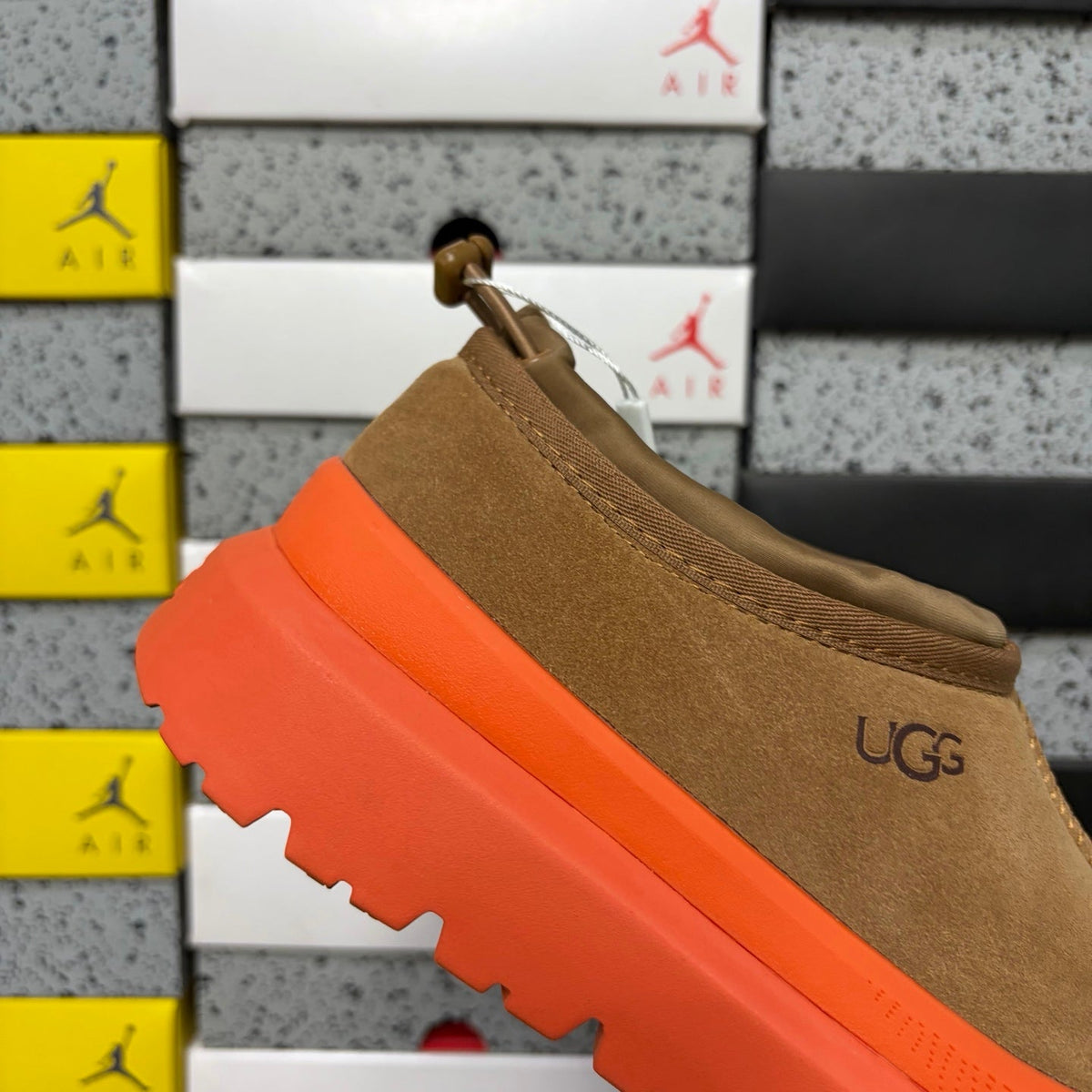 UGG Neumeel Deco Slip-On – Suede Moccasin Sneaker with Orange Lug Sole & Drawstring Collar in Chestnut
