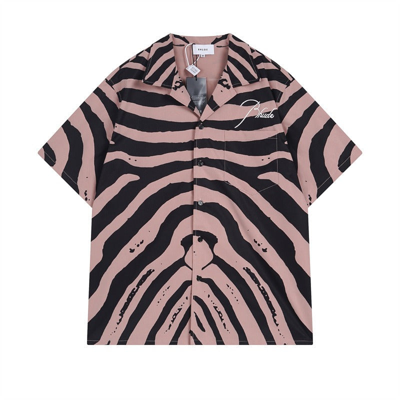 Rhude T-shirt Zebra Letter Embroidery Casual Short Sleeve Shirt, Shorts