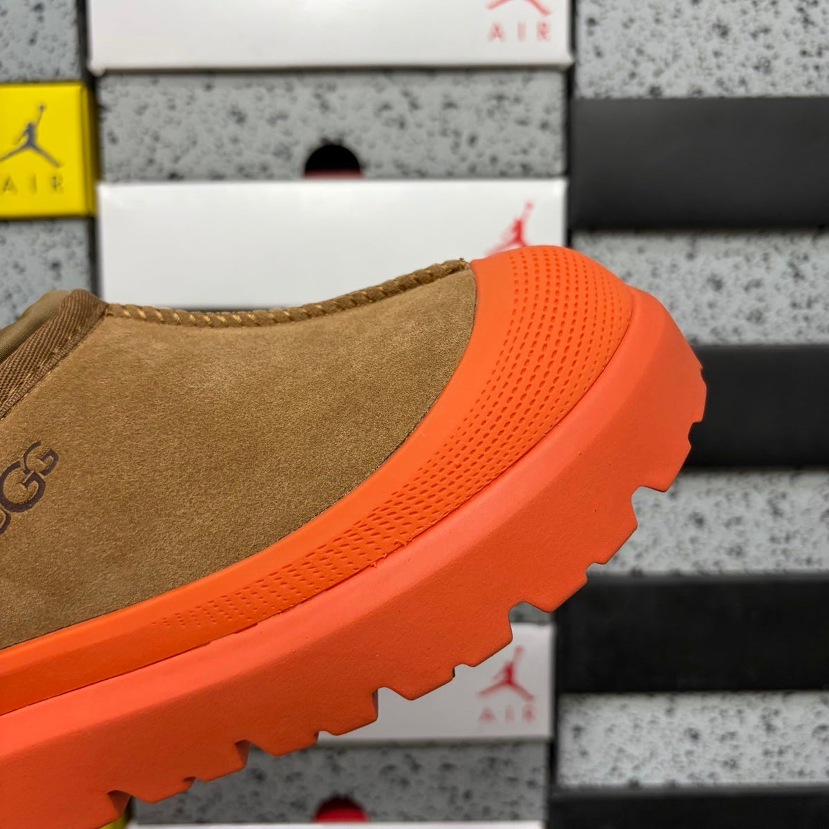 UGG Neumeel Deco Slip-On – Suede Moccasin Sneaker with Orange Lug Sole & Drawstring Collar in Chestnut