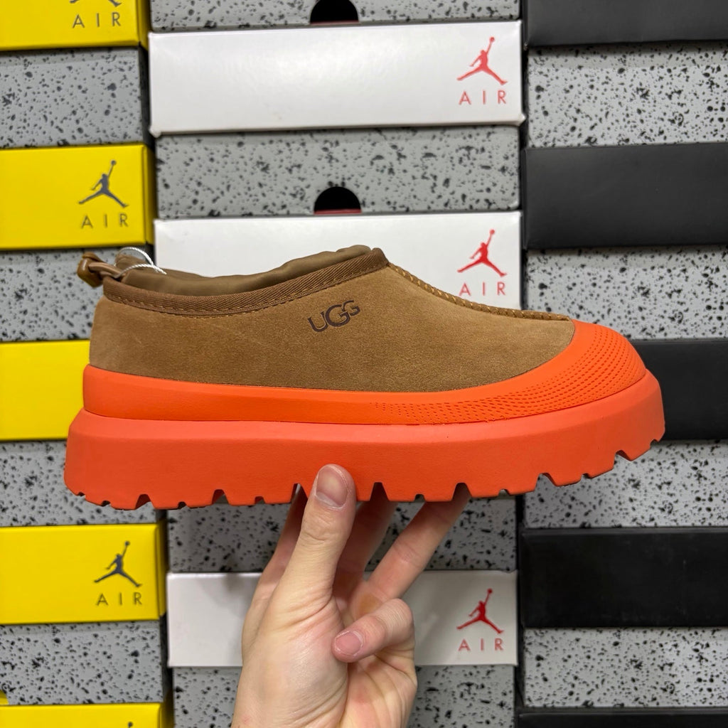 UGG Neumeel Deco Slip-On – Suede Moccasin Sneaker with Orange Lug Sole & Drawstring Collar in Chestnut