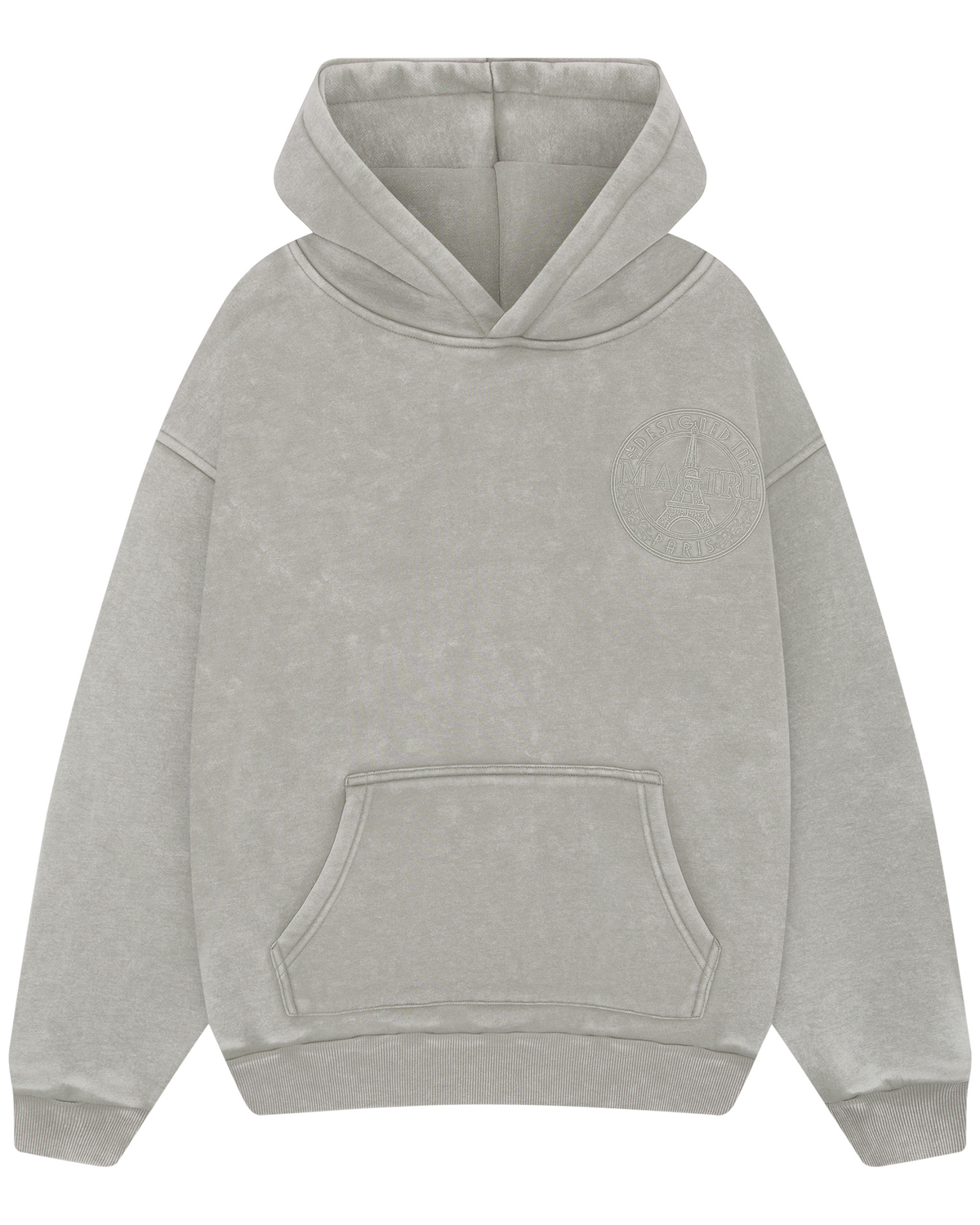 Magiri Embroidered Acid Wash Hoodie in Washed Oatmeal