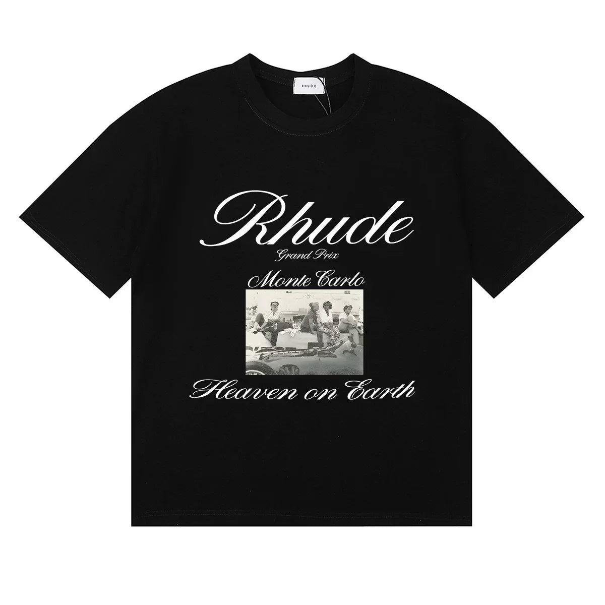 Rhude Monte Carlo Heaven On Earth Vintage Photo Print Black Oversized T‑Shirt
