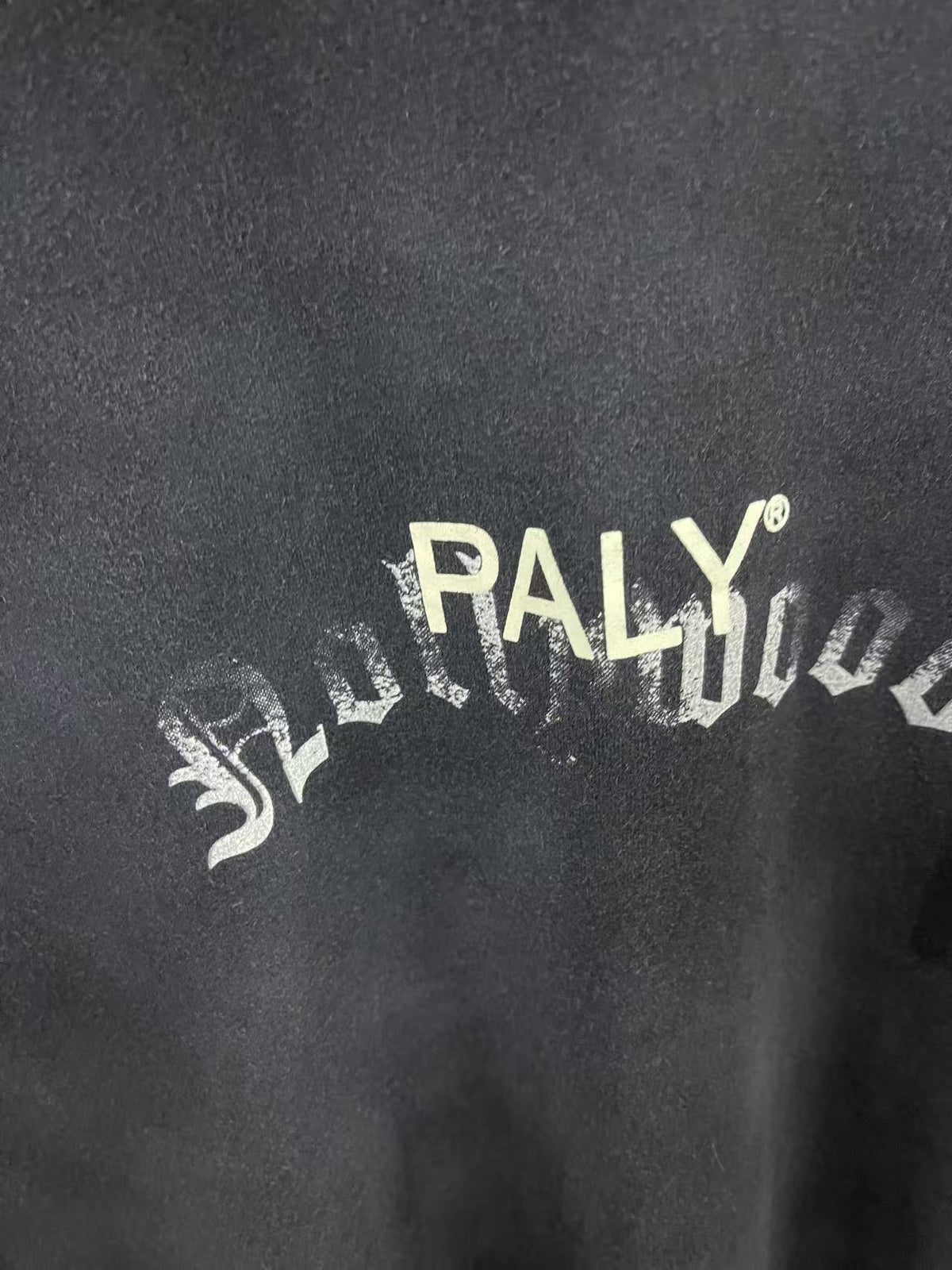 Paly Hollywood Letter Print Distressed Pocket Washed Crew Neck T Shirt