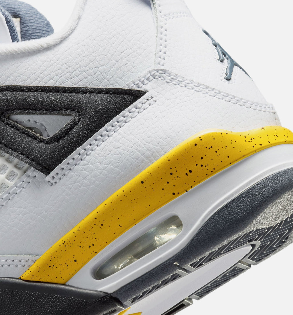 Air Jordan 4 Retro Rare Air Tour Yellow Big Kids' Sneakers - White / Dark Blue-Grey / Black / Tour Yellow