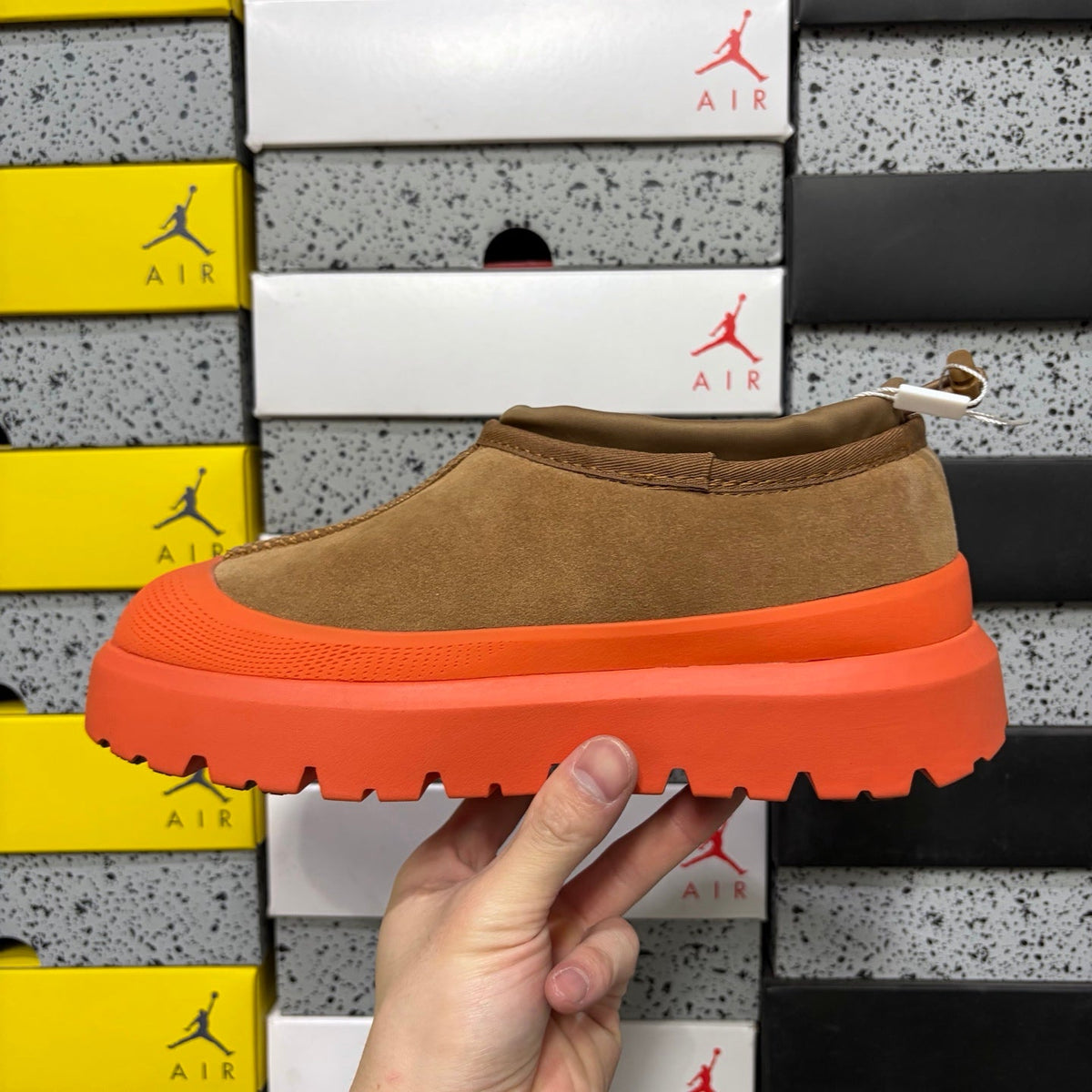UGG Neumeel Deco Slip-On – Suede Moccasin Sneaker with Orange Lug Sole & Drawstring Collar in Chestnut