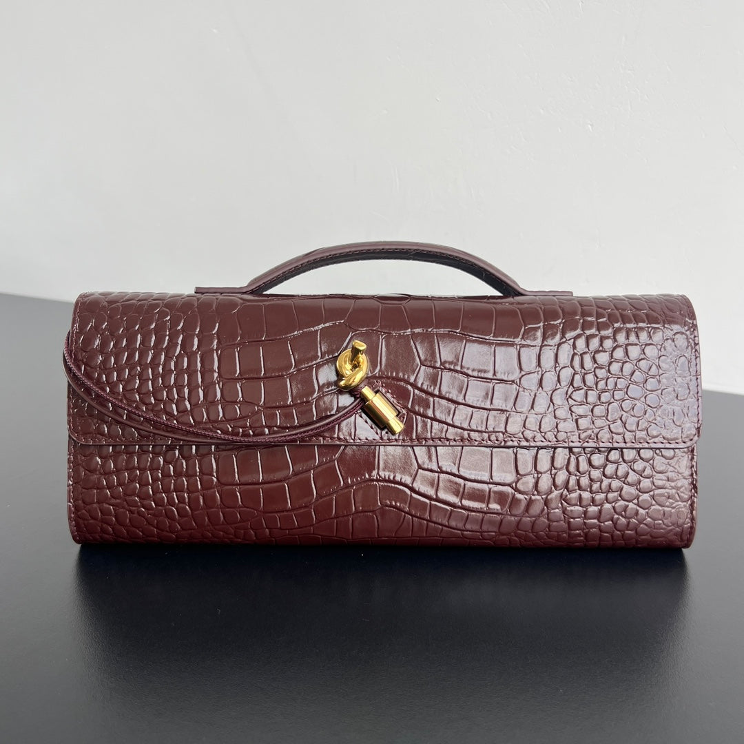 Bottega Veneta Crocodile Embossed Intrecciato Clutch