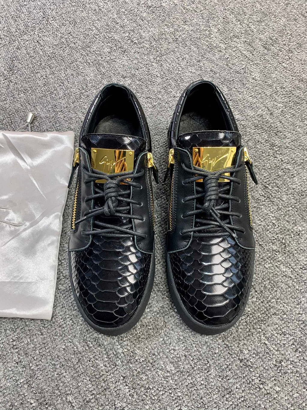 Giuseppe Zanotti Black Gold-Zip Low-Top Sneakers