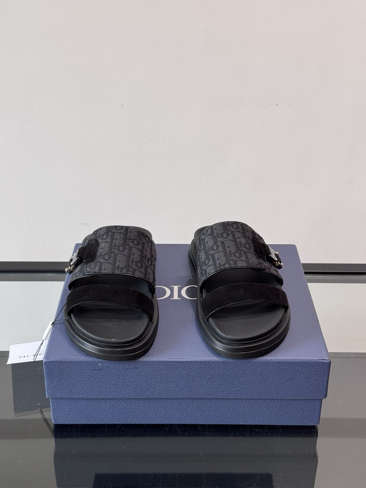 Dior Men's Dark Gray Patterned Slide Sandals