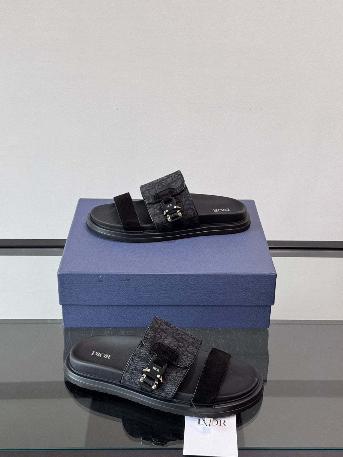 Dior Men's Dark Gray Patterned Slide Sandals