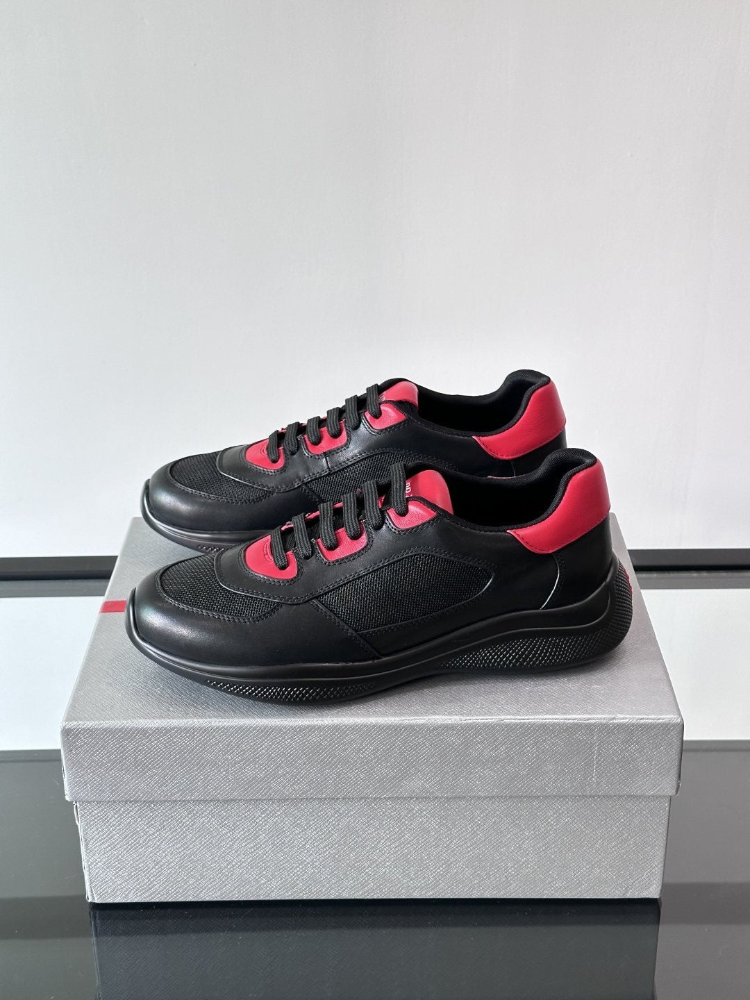 Prada Men's Low-Top Leather Sneakers - Rounded Toe