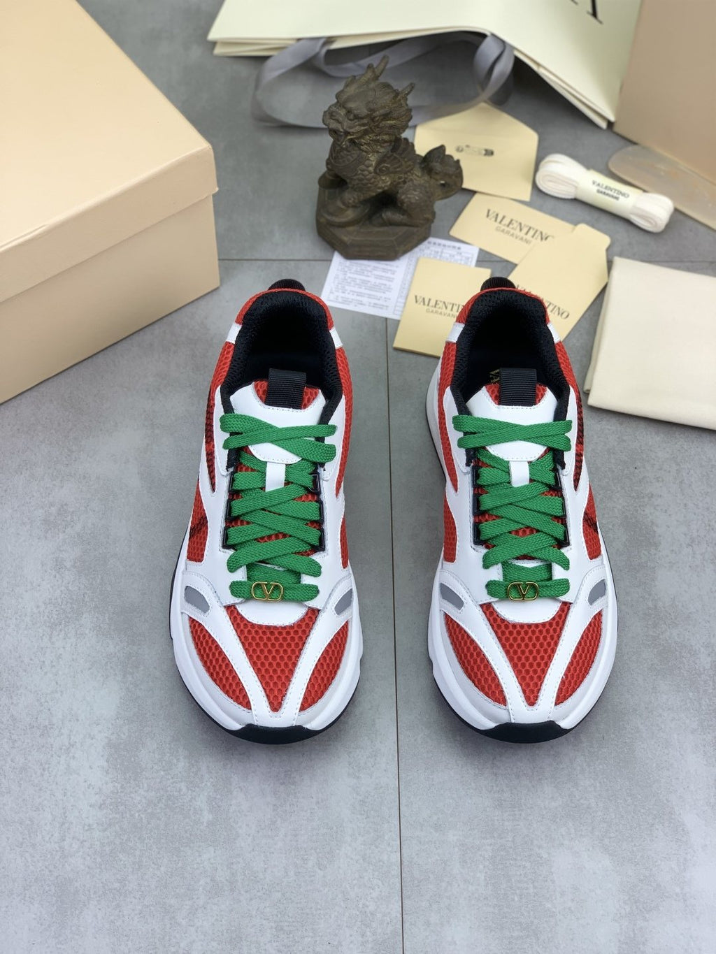 Valentino Men's Color-Block Mesh Sneakers - White, Red, Green & Black