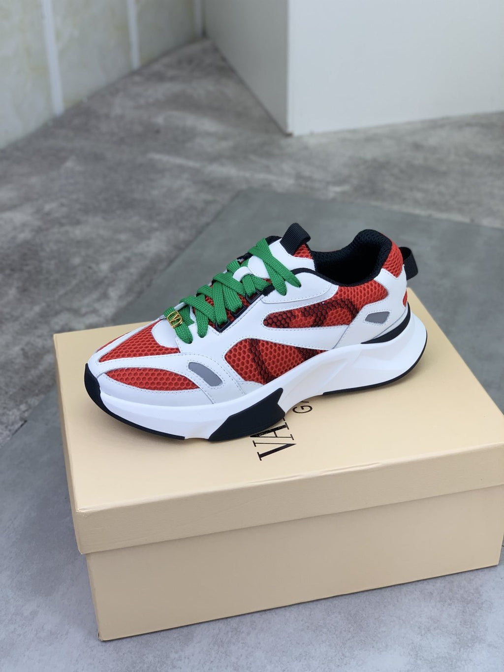 Valentino Men's Color-Block Mesh Sneakers - White, Red, Green & Black