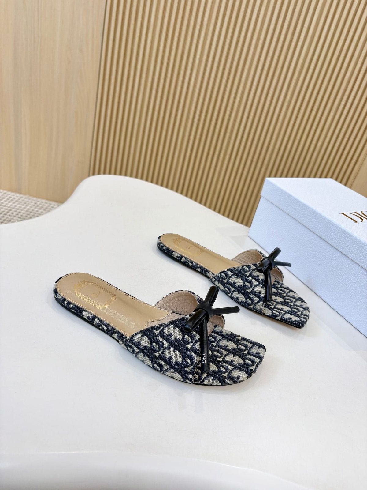Dior Bow Flat Mule Sandals