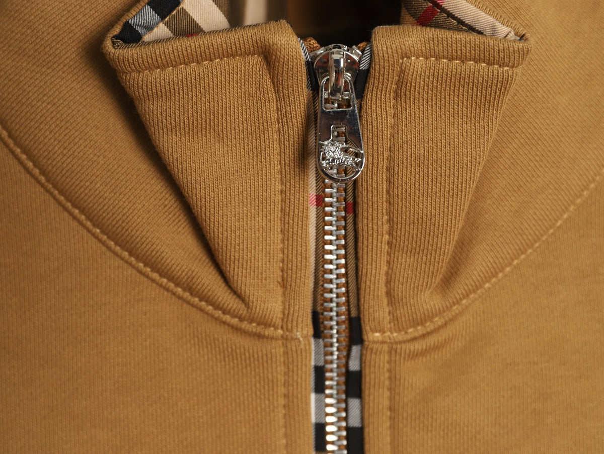 Burberry Equestrian-Detail Collared Half-Zip Sweatshirt - Camel