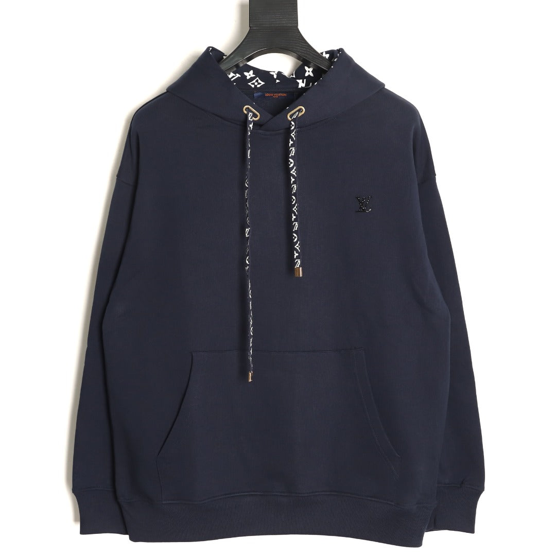 Louis Vuitton Monogram-Style Hood and Drawstring Pullover Hoodie - Navy